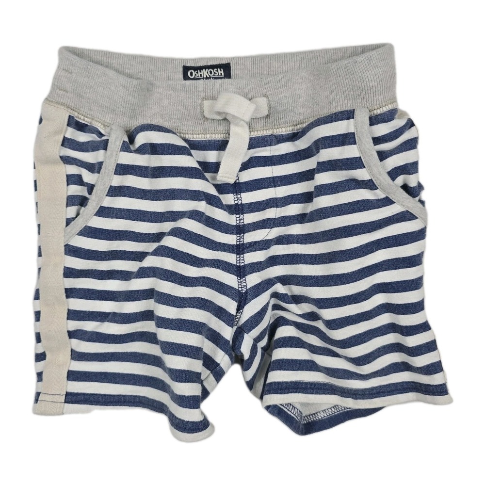 OshKosh Bgosh Boys 4T Blue White Striped French Terry Shorts Elastic Waist
